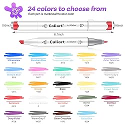 Caliart Alcohol Based Markers, 24 Colors Dual Tip