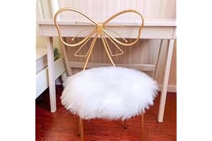 Eanpet Faux Fur Rug Sheepskin Chair Cushion Pad with Snap 18 x 18 Round Seat Cover Fluffy Chair Pillow Soft Area Rug Carpet for Bedroom,Living Room,White