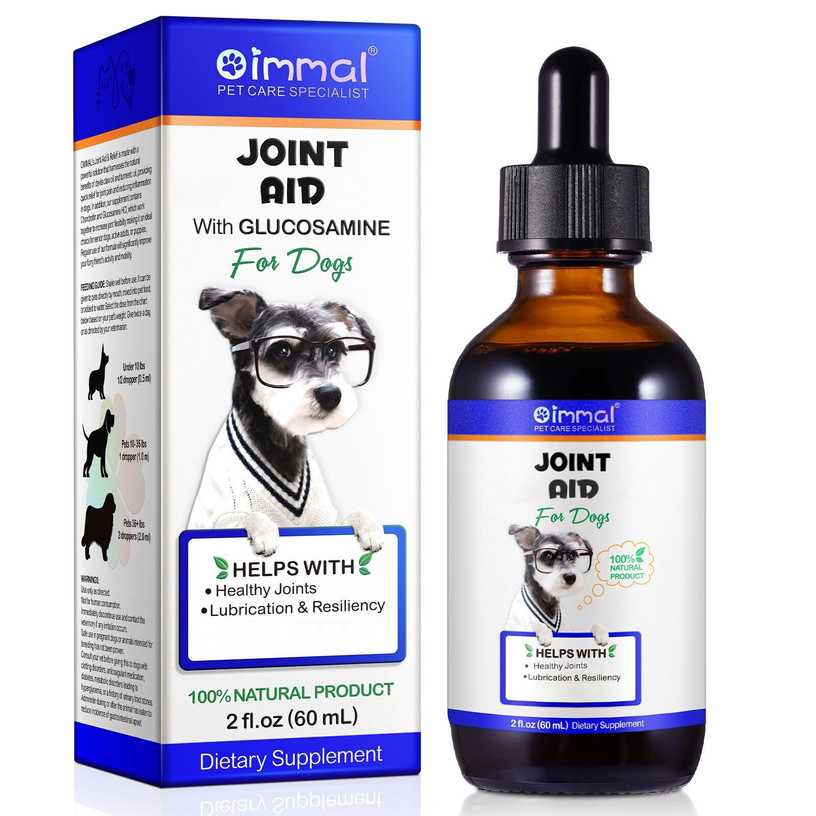 Joint & Hip Supplement with Glucosamine for Dog, Joint Aid Liquid Drops with Chondroitin & Turmeric Oil for Joints Comfort & Mobility Support, Pet Supplement for Older & Stiff Dog, Beef Flavor - 60 ml