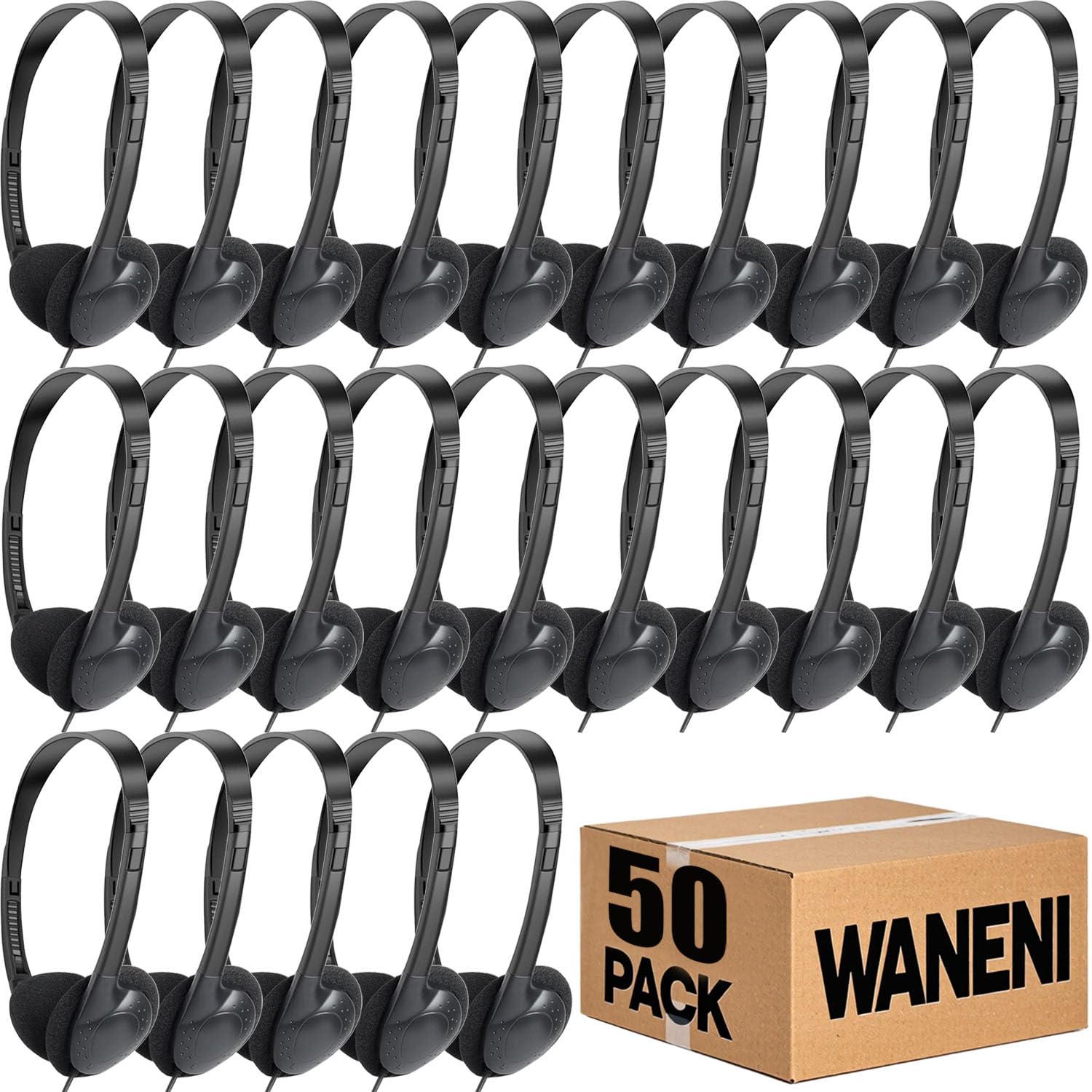 Waneni Kids Headphones Bulk 50 Pack for School Classroom Students Children Toddler Boys Girls Teen Adults