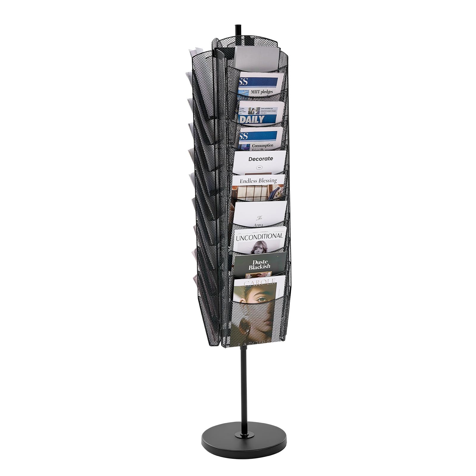 Photo 1 of VEVOR Rotating Brochure Display Rack, 30 Pockets Mesh Magazine Literature Display Stand, Portable Floor Standing Magazine Rack, Metal Newspaper Catalog Holders for Shop Exhibitions Office Trade Show