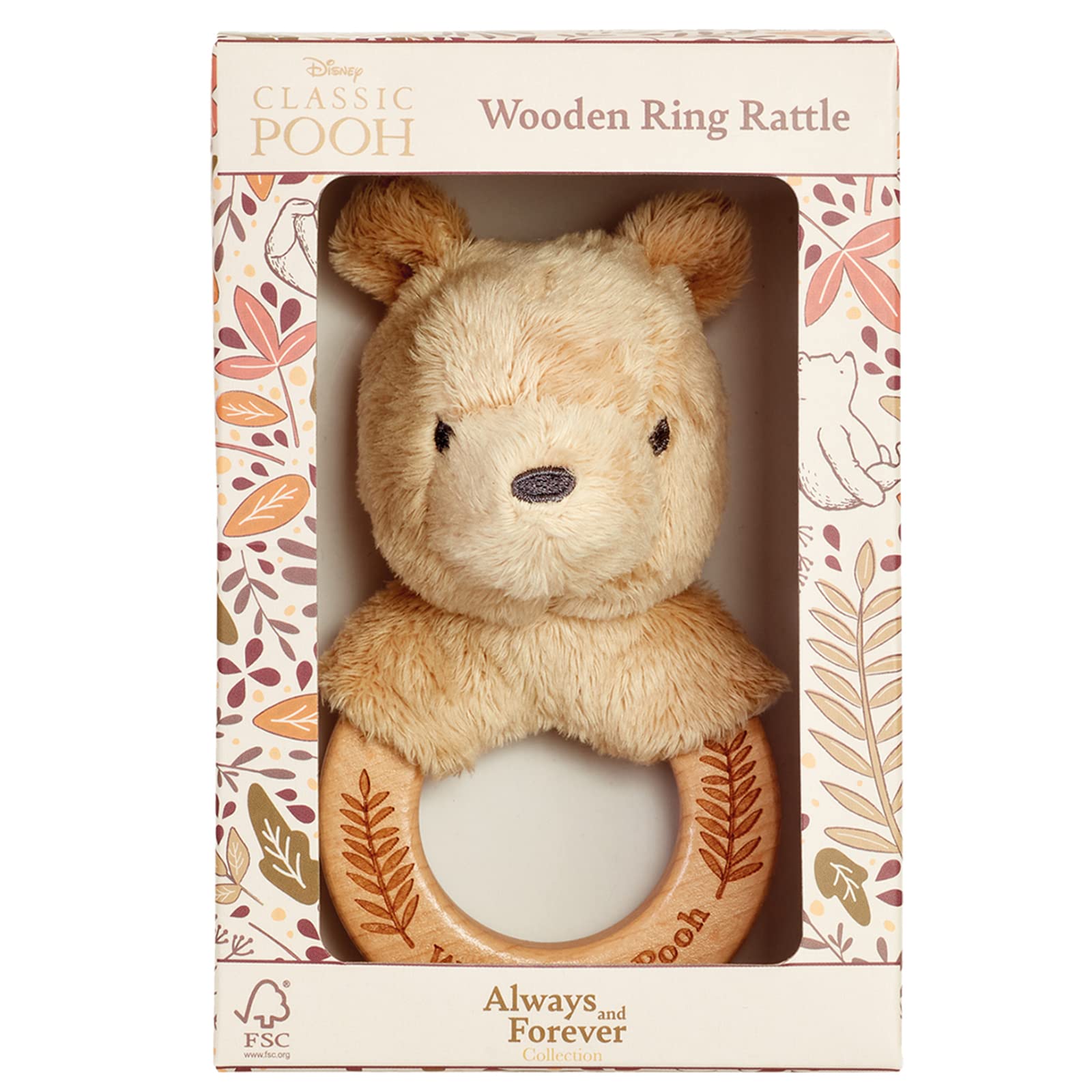 Rainbow Designs Official Winnie the Pooh - Always and Forever Winnie The Pooh Baby Rattle for Teething Soft Toy Rattle, 12.5cm