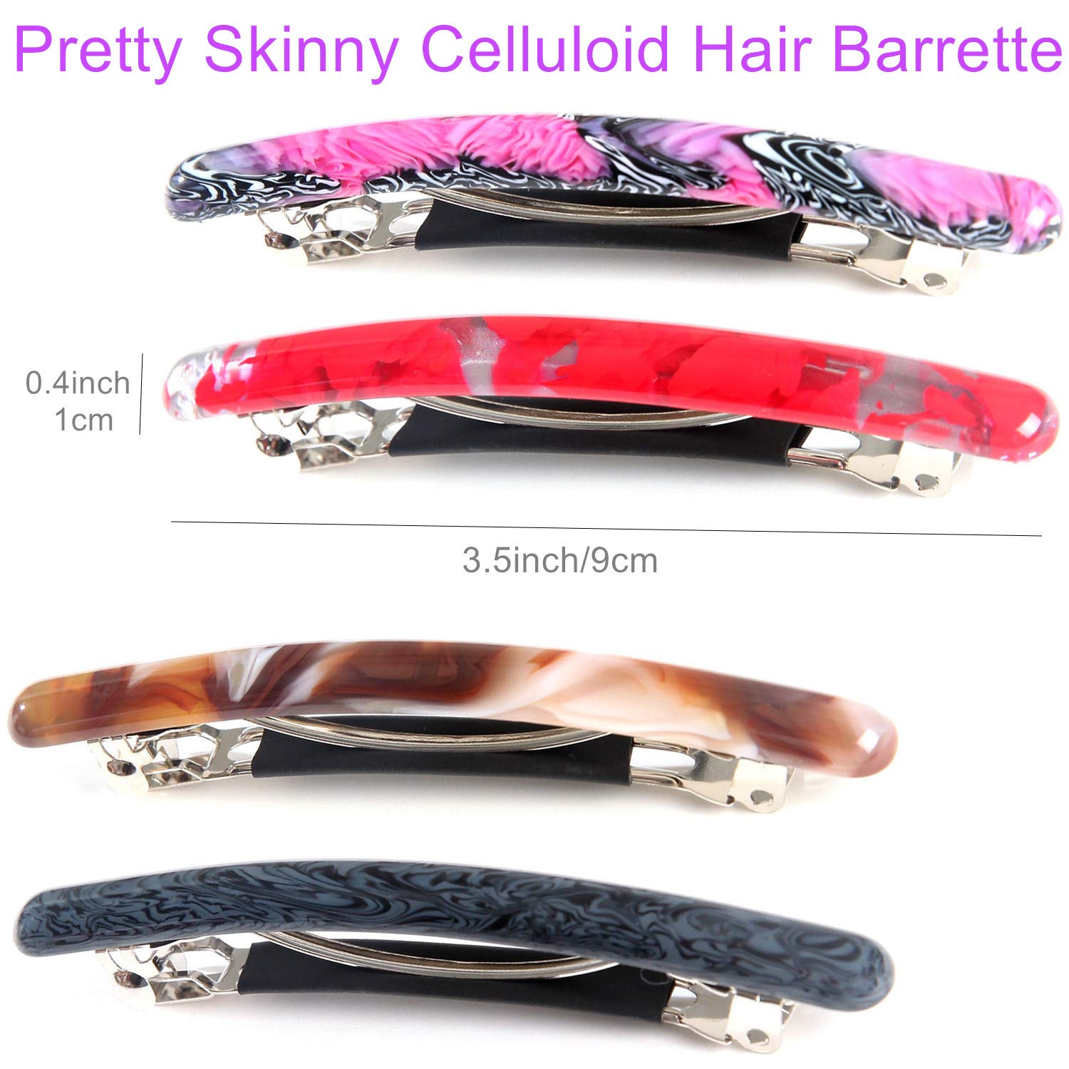 4 Pcs Skinny Hair Barrettes for Women, Colorful Small Barrette Clips for Thin Fine Hair, Celluloid Automatic French Hair Clips for Women Ladies : Beauty