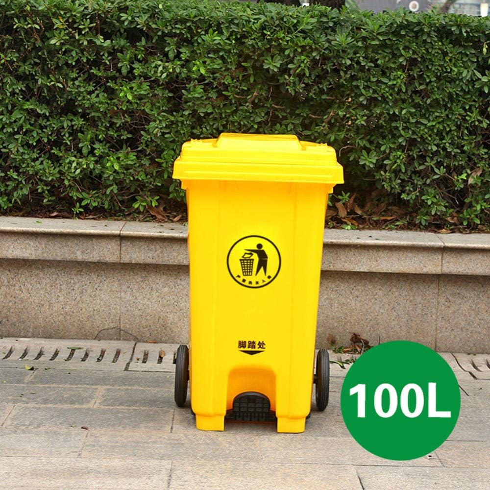 Cynyy Waste Recycling Bins Outdoor Dustbins Outdoor Sanitation Large Mobile Large Outdoor Waste Sorting Business Garden/Hotel 100L Extra Thick Middle Foot Step Pulley (Yellow)