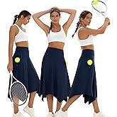 COPYTREE Knee Length Skorts Skirts for Women with Pockets High Waisted Athletic Skorts Womens Modest Midi Skirts Navy, Medium