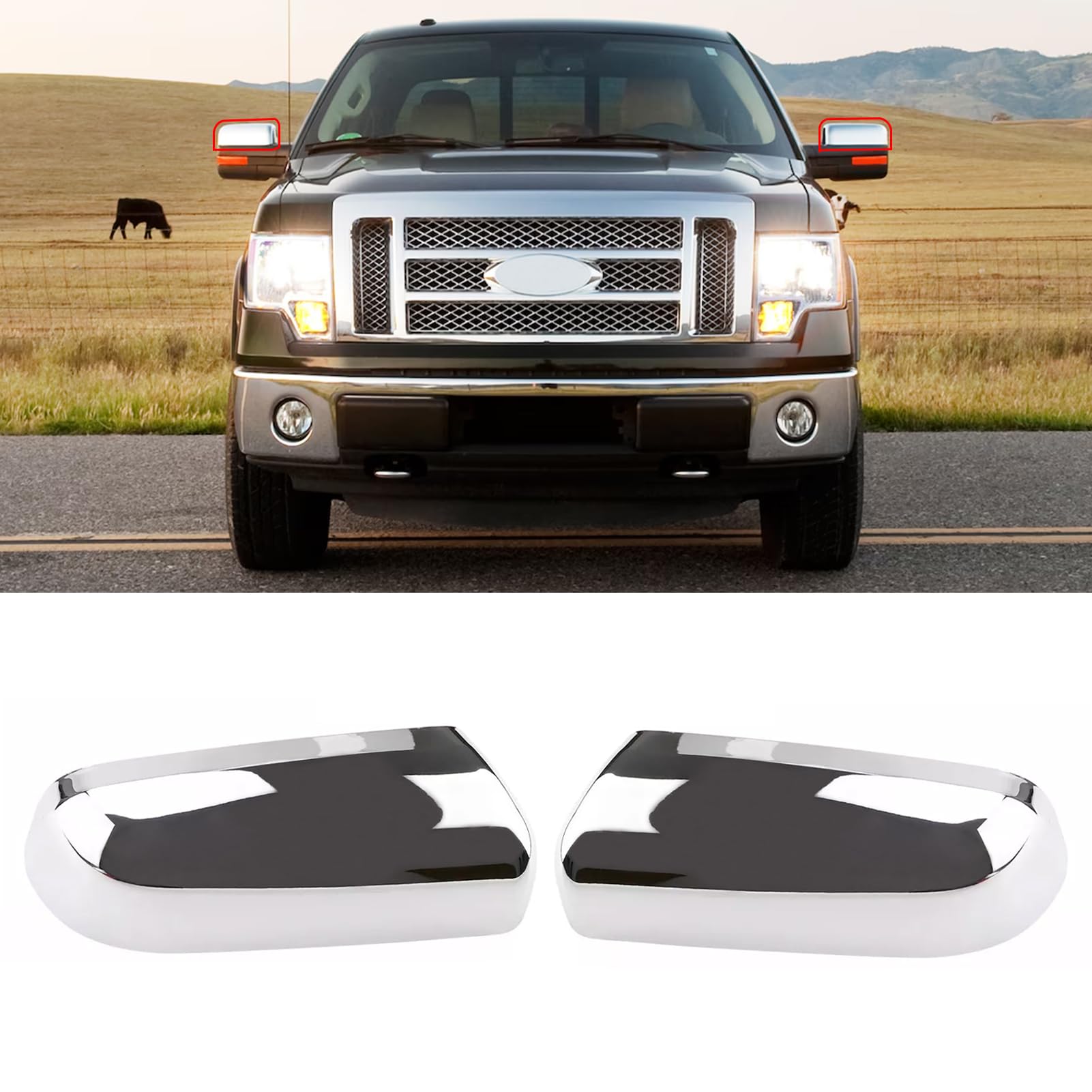 Photo 1 of Moonlinks Compatible with 2009 2010 2011 2012 2013 2014 Ford F150 Side Mirror Cover Replacement,Chrome LH & RH Rearview Mirror Cap Trim Replace for 9L3Z17D743AA 9L3Z17D742AA(1 Pair)