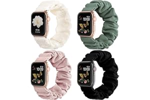 Recoppa Compatible for Apple Watch Band Scrunchie 38mm 40mm 41mm 42mm 44mm 45mm Cute Printed Elastic Solo Loop Bands Women Bracelet Strap for iWatch Series 9 8 7 6 5 4 3 2 1 SE, 4 Packs