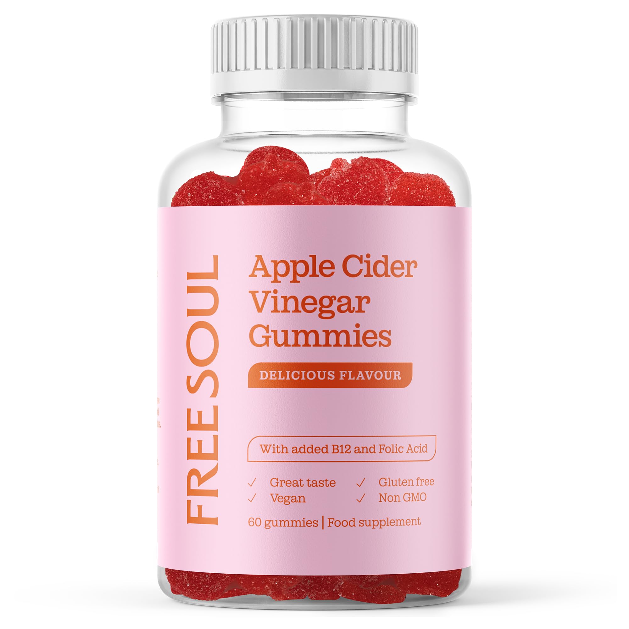 Apple Cider Vinegar Gummies with The Mother 1000mg | Enhanced with Vitamin B12 & Folic Acid | 60 Vegan ACV Capsules with Pomegranate & Beetroot Powder | Natural Ingredients by Free Soul