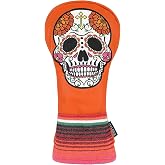 SHABIER Orange Golf Fairway Headcover with Orange Flowers Embroidery Sugar Skull Design for Golf Club
