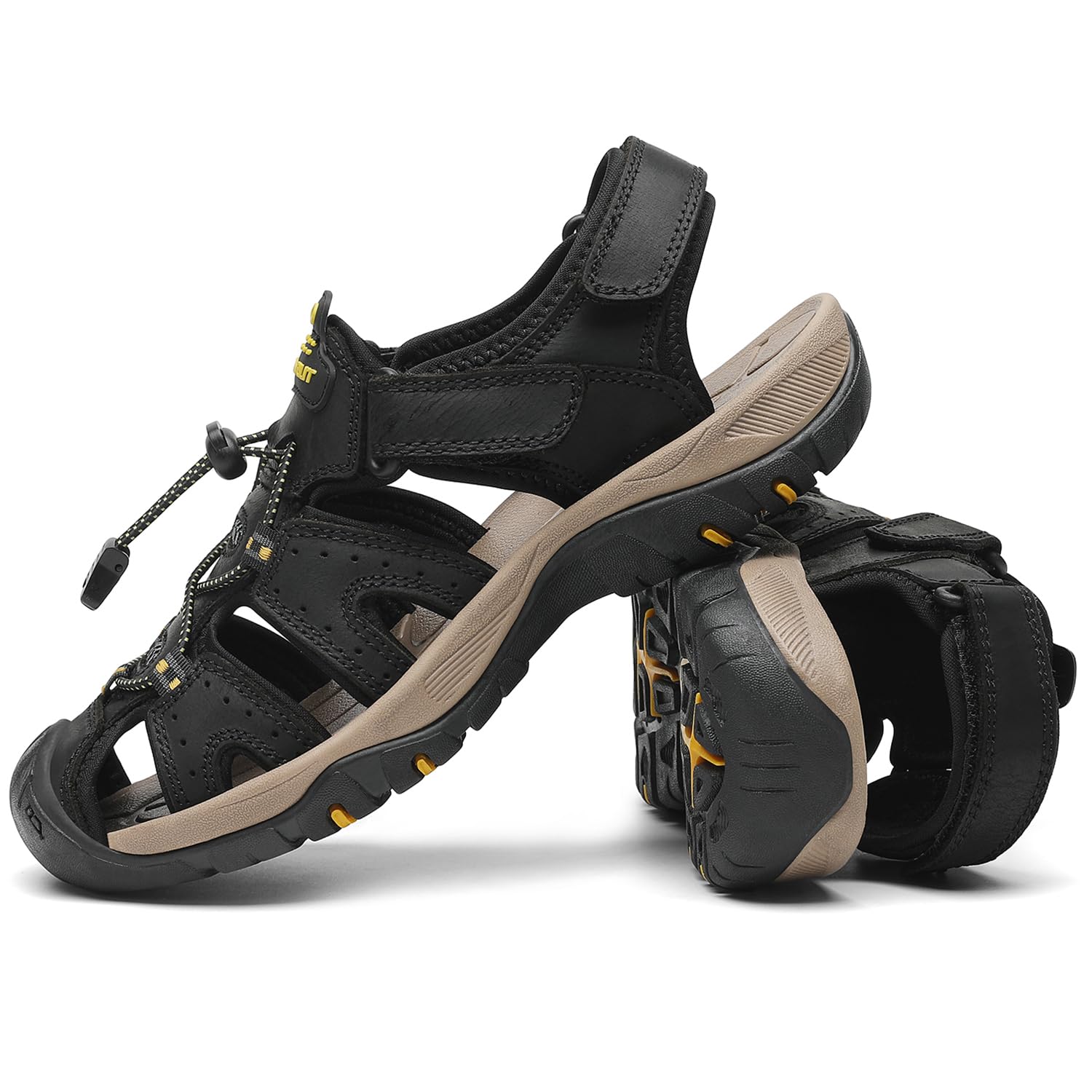 FLARUT Sandalen Herren Outdoorsandalen Sommer Wanderschuhe Trekkingsandalen Leder Strand Wandersandale Laufschuhe Lässige Sneaker Sportsandalen(schwarz,43) 7