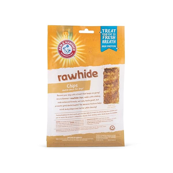 ARM & HAMMER FOR PETS RAWHIDE CHIPS FOR DOGS | REAL DOG RAWHIDE CHEWS WITH BEEF COATING AND ARM AND HAMMER BAKING SODA ENHANCED FORMULA FOR FRESH DOG BREATH (PACK OF 1,8 COUNT TOTAL)