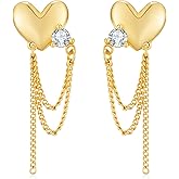 FILMOON Gold Heart Chain Drop Earrings 14K Gold Plated Earring for Women Romantic Crystal Accent Dangle Earrings Trendy Jewelry