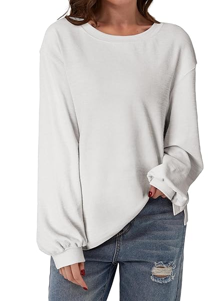 SHEWIN WOMENS TOPS CASUAL CREWNECK FALL FASHION 2024 TOP FOR WOMEN TRENDY KNIT LONG SLEEVE SHIRT LIGHT GREY MEDIUM