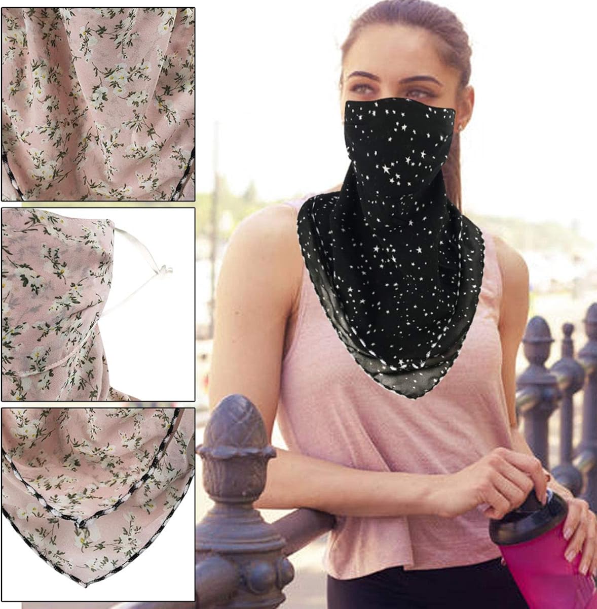 2 or 4 Pack Women Face Scarf Mask Reusable Face Cover Balaclava with Filter Pocket Chiffon Bandana Neck Gaiter -Ear Loops & Snap at  Women’s Clothing store