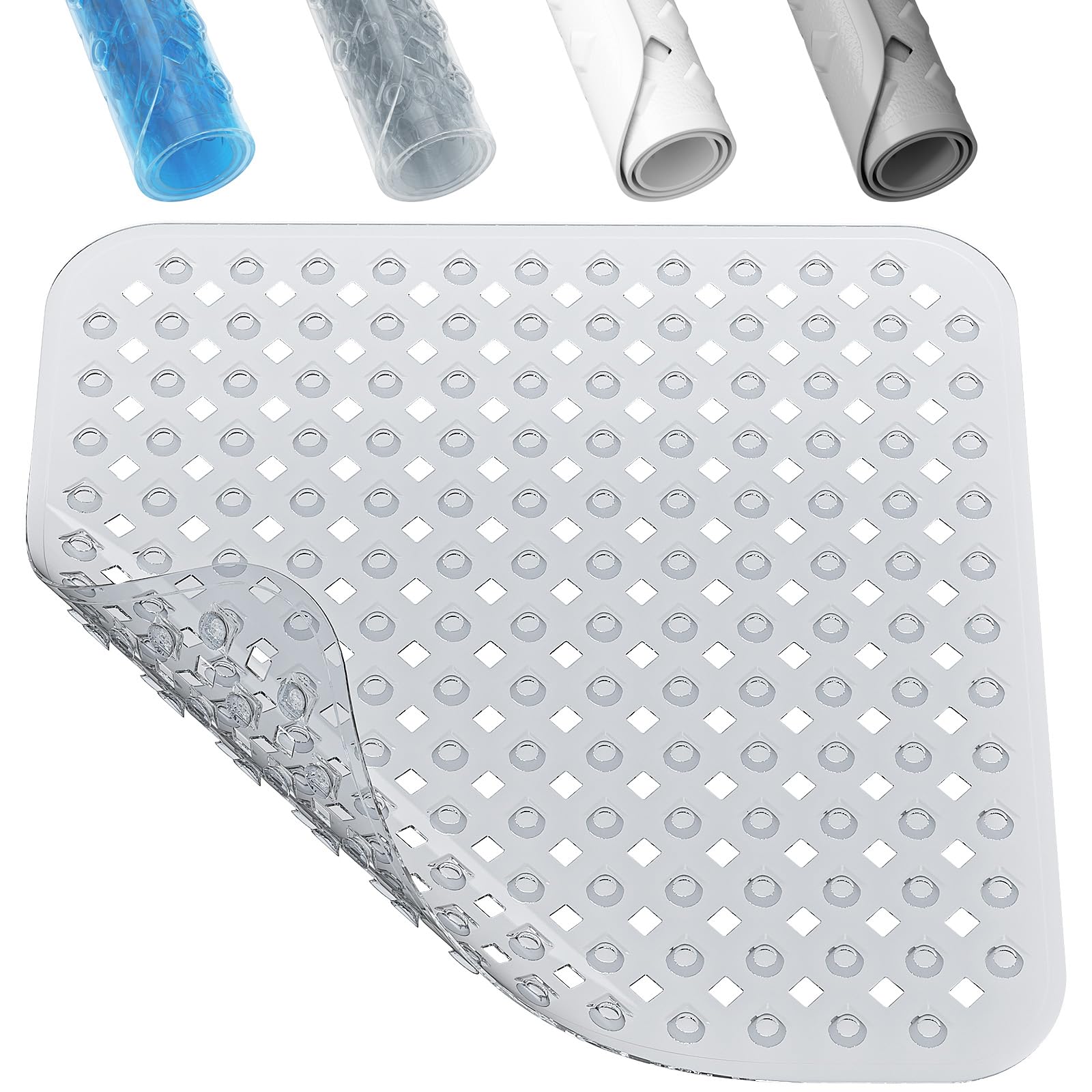 XIYUNTE Square Shower Mat Non Slip Anti Mould-53x53cm Non Slip Shower Mats for Inside Shower, Anti Slip Shower Mat for Elderly, Shower Tray Mat with Suction Cups & Drain Holes, Machine Washable.Clear — image 1