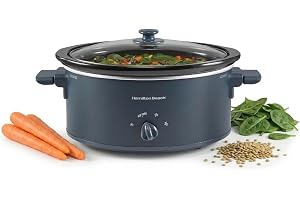 Hamilton Beach 6 Quart Slow Cooker With Space-Saving Folding Handles | 3 Heat Settings | Dishwasher Safe Stoneware Crock & Glass Lid | Kitchen Makeover Blue | 33608