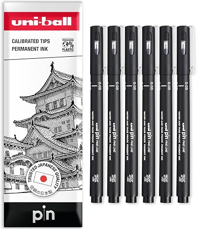 uni-ball PIN Fineliners 0.2mm Pack of 6 Black Fine Tip Ink Pens