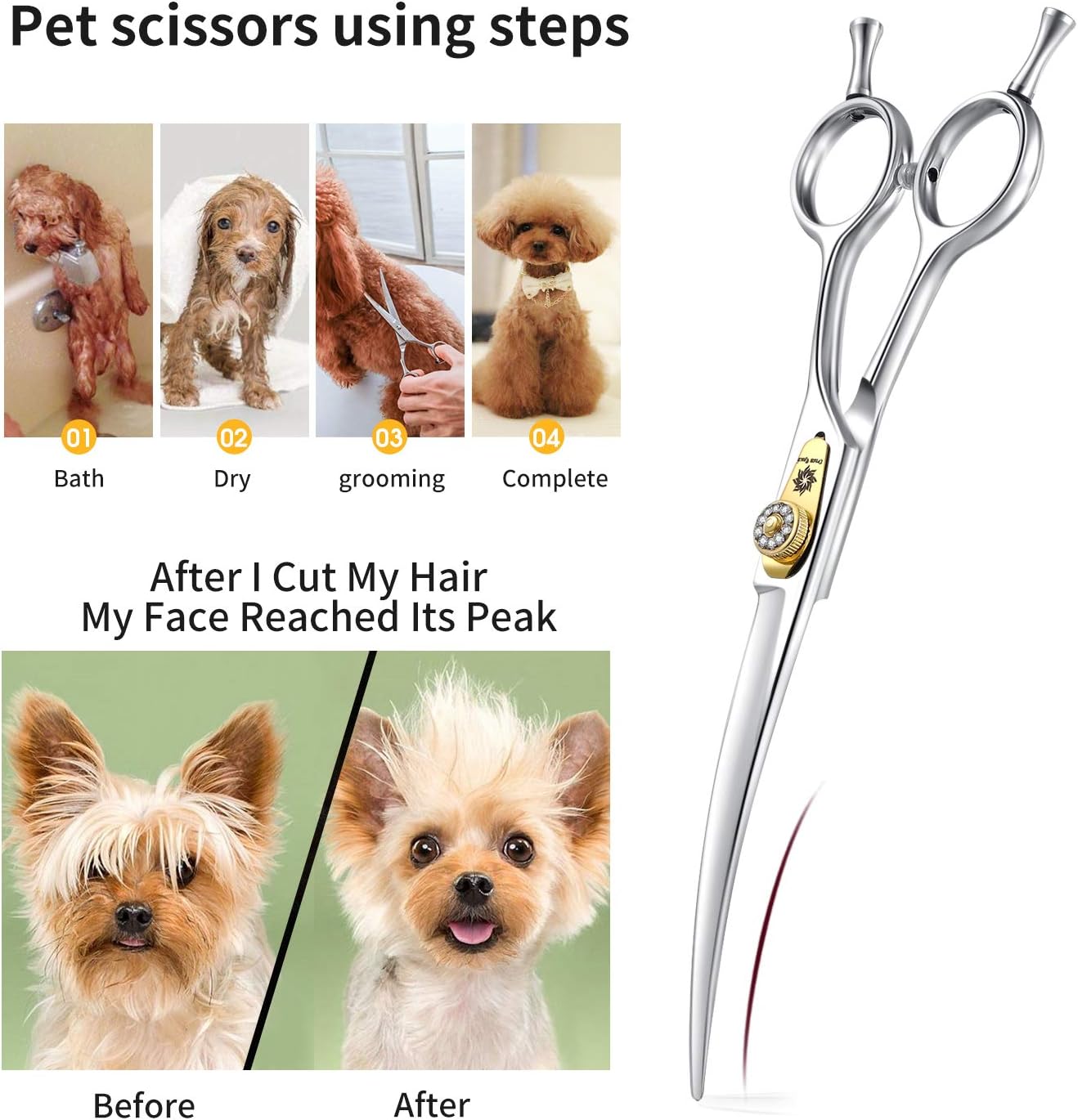 Dream Reach Dog Grooming Scissors - Professional Silver 7" Curved Trimming Shears for Dog Cat Pet Japanese 440C Stainless Steel - Image 5