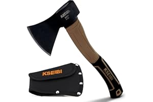 KSEIBI Outdoor Camping Hatchet with Sheath for Splitting and Kindling Wood, Forged Steel Blade with Anti-Slip and Shock Reduction Handle Great Throwing Axes and Hatchets (Tuscan Brown)