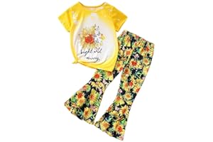 Ayzozuy Kids Toddler Girl Clothes Letter Print Graphic Top + Leopard Print Flare Leg Pants 2PC Summer Clothing Set