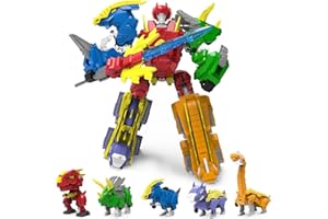 Wenbeier Robot Dinosaur Toys 5 in 1 Combined Large Robot Toys Take Apart Toys Including 5 Dinosaur Action Figures -Triceratops Deformation Toys for Kids 6-12（8“）