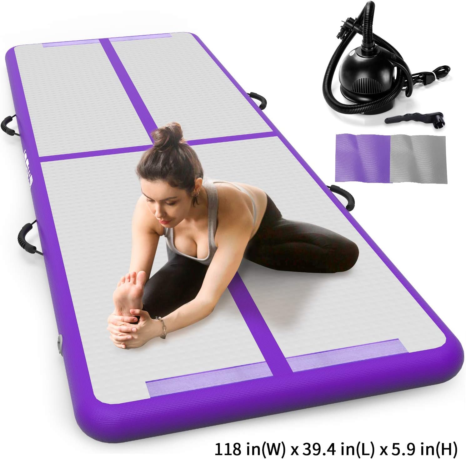 Fostoy Air Tumble Track Mat, Air Tumble Track Set Inflatable Airtrack Gymnastics Mat with Electric Air Pump for Practice Gymnastics, Tumbling,Parkour, Home Floor
