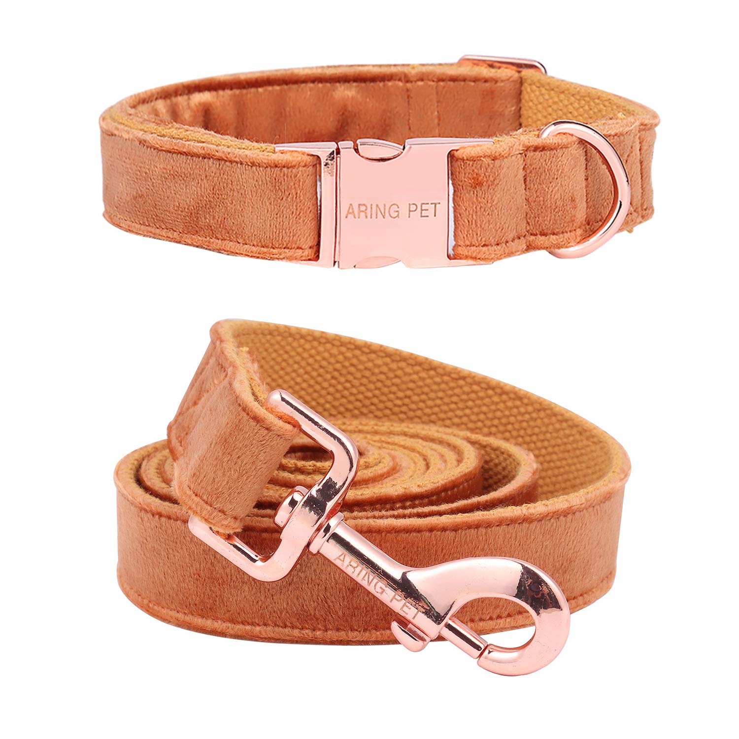 ARING PET Yellow Dog Collar and Lead, Velvet Collar and Leash Set, Comfortable Collar and Lead with Adjustable Metal Buckle for Boys&Girls Dogs, X-Small