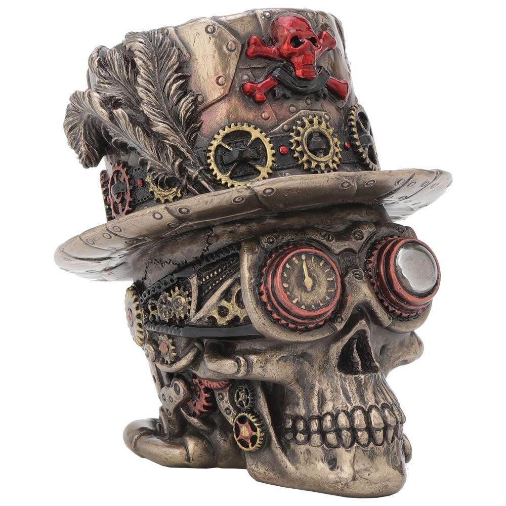 Nemesis Now Steampunk Clockwork Baron Skull Figurine Ornament, Bronze, 11cm