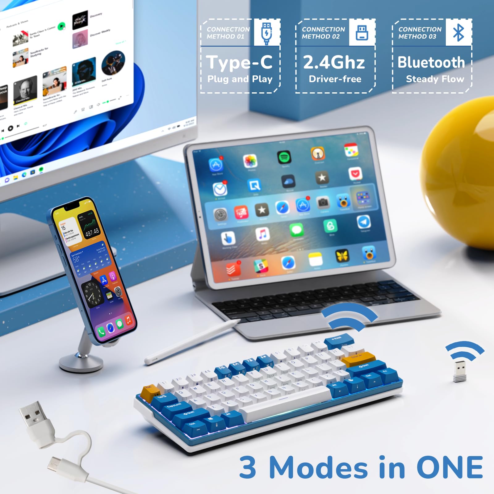 Mua RK ROYAL KLUDGE RK61 Plus Wireless Mechanical Keyboard, 60% Percent ...