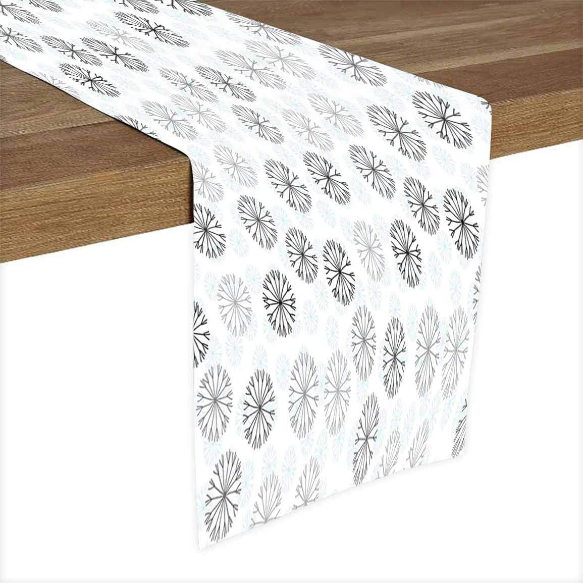Multicolor Waterproof Table Runner,Abstract Snowflakes with