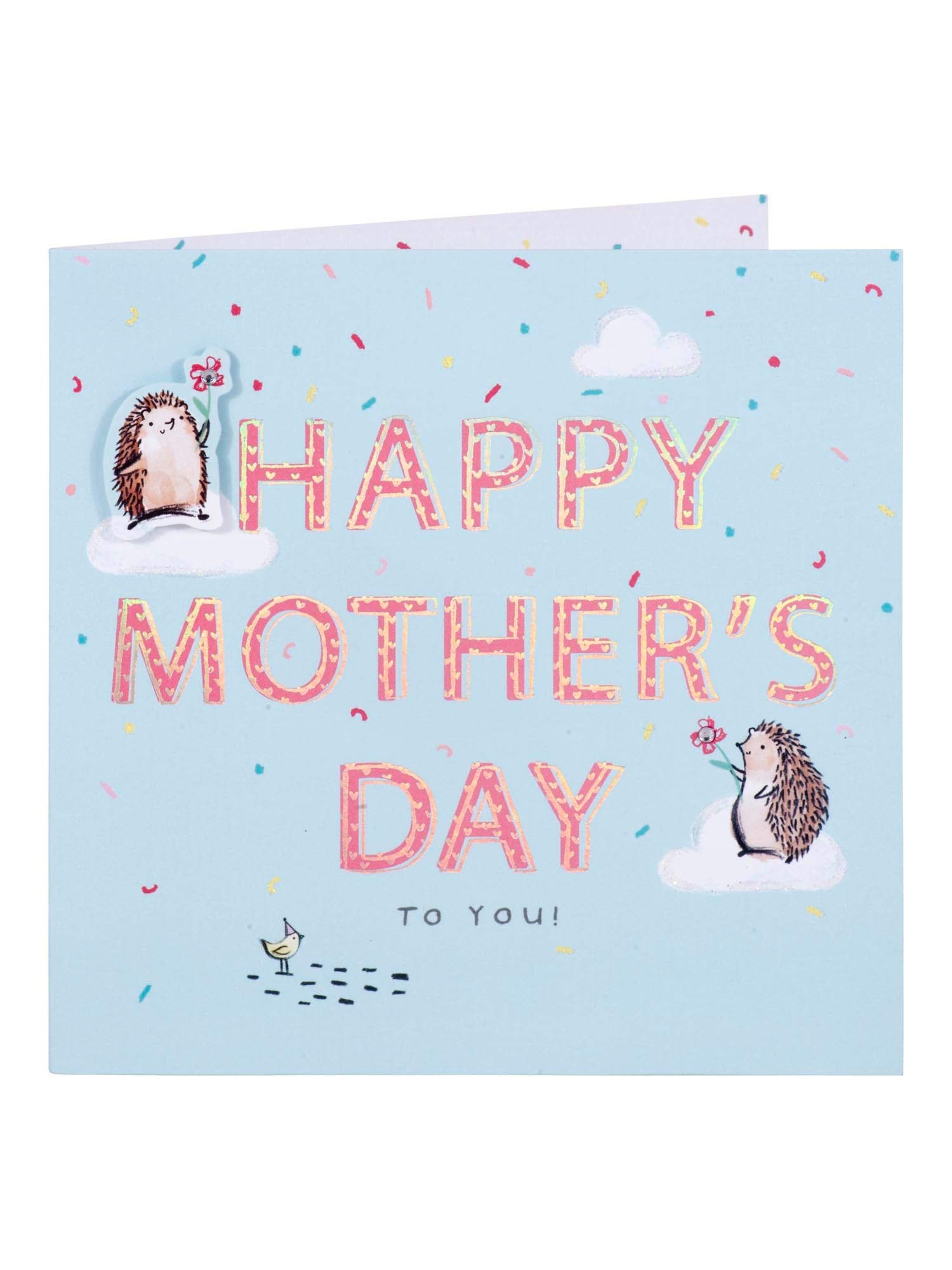 Clintons: Cute Hedgehogs with Flowers, Mothers Day Card Mum, Happy Mother's Day Card, Mum 159x159mm, multi-color