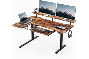 Acrolix 59 Inch L Shaped Standing Desk with Shelves and Keyboard, Electric Corner Standing Desk Adjustable Height, Sit Stand 