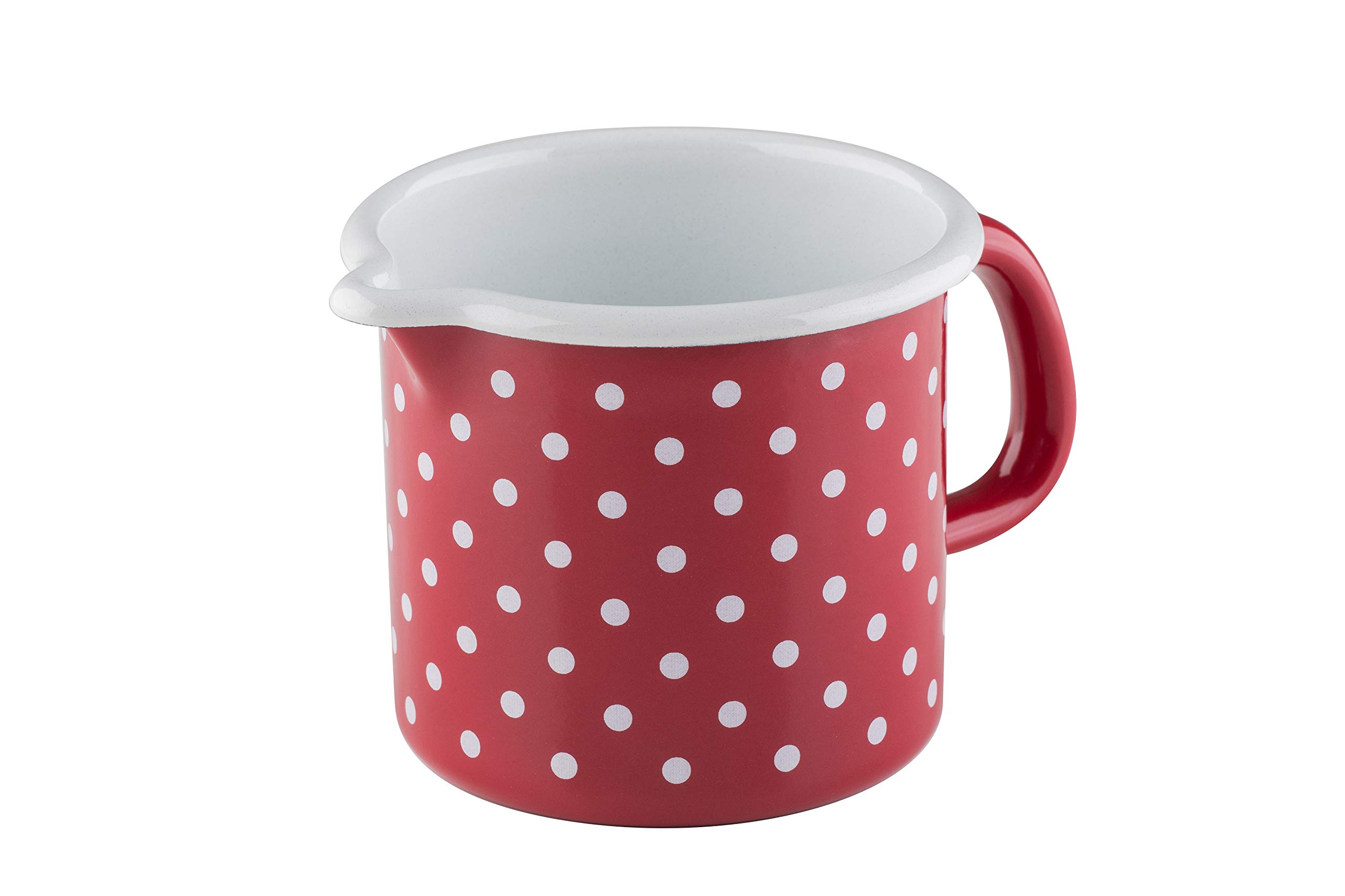 Riess, 0038-077, Sippy Cup 9, Country - PÜNKTCHEN RED, Diameter 9 cm, Height 8.5 cm, Capacity 0.5 Litre, Enamel, red/White, Induction