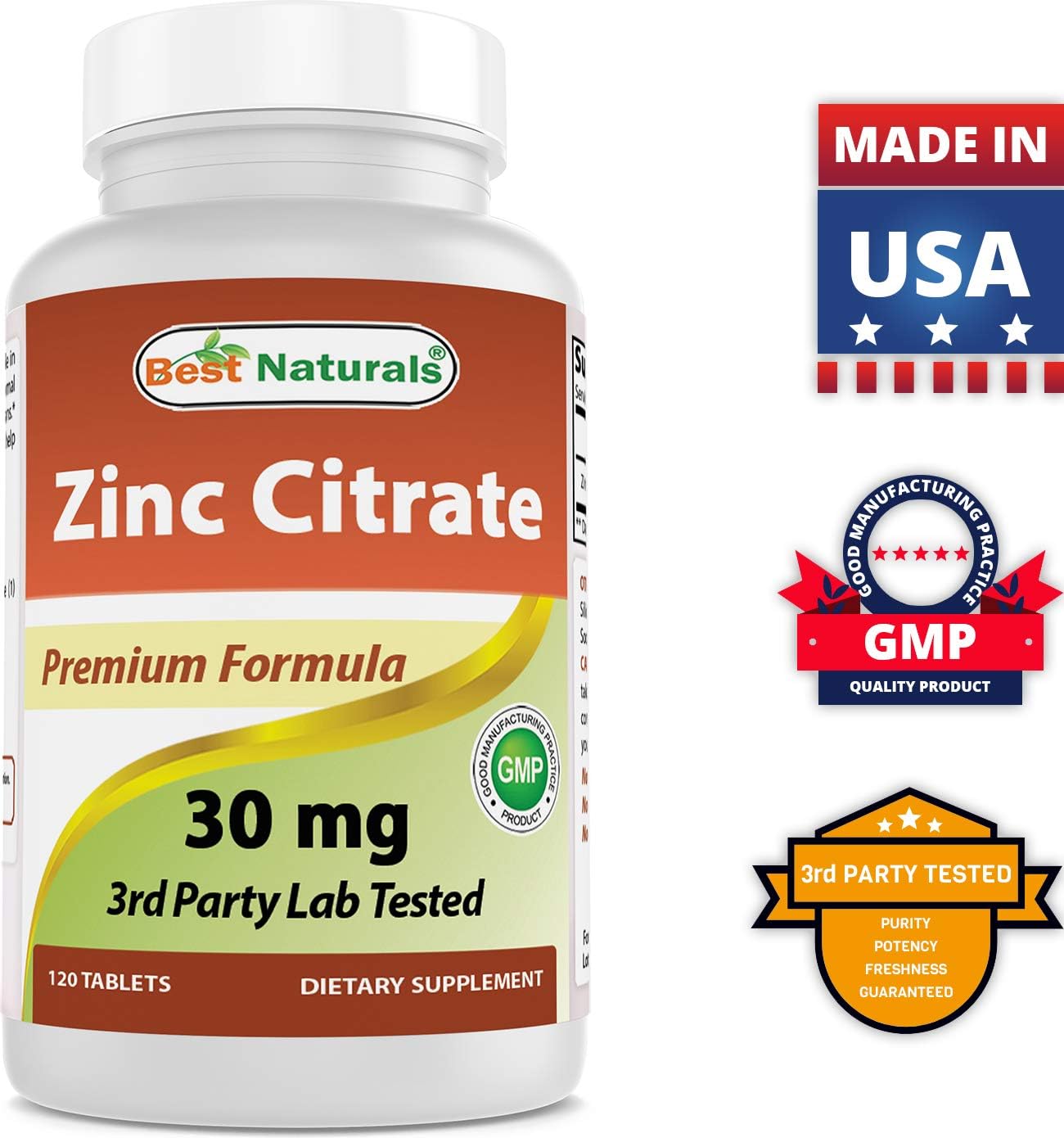 Best Naturals Elemental Zinc 30 mg (as Zinc Citrate) - Immune Support - 120 Tablets: Health & Personal Care