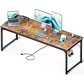 Coleshome 71 Inch Computer Desk with USB Ports, Large Office Desk, Long Study Student Writing Desk, Rustic Brown