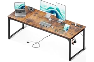 Coleshome 71 Inch Computer Desk with USB Ports, Large Office Desk, Long Study Student Writing Desk, Rustic Brown