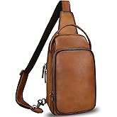 LRTO Genuine Leather Sling Bag Hiking Sling Backpacks Retro Handmade Crossbody Chest Daypack Anti-theft Shoulder Bag Purse (Brown)