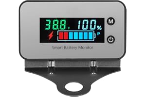 HWNGUJ IPX7 Waterproof Battery Monitor with Bracket,12V 24V 36V 48V 60V 72V Car Motorcycle Golf cart Battery Meter Digital Battery Capacity Remaining Capacity Percentage Tester with Buzzer Alarm &Tempreture