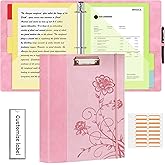 3 Ring Binder 1 Inch, Leather Binders with Clipboards, KLLVE Three Ring Binder with 10 Pocket Divider(Pink, Letter Size)