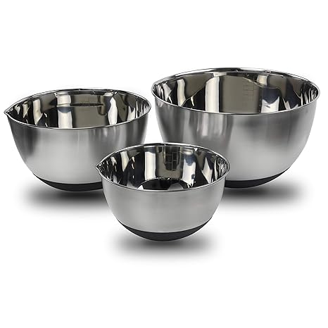 Rührschüssel Edelstahl 3-teiliges Set - Edelstahl Schüssel mit Rutschfestem Boden – Schüsselset von Coninx - Multifunktional 