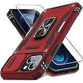 DEERLAMN Case for iPhone 15 Plus with Slide Camera Cover+Screen Protector(1 Pack), Rotated Ring Kickstand Military Grade Shockproof Protective Cover 6.7 Inch-Red