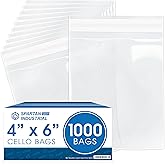 Spartan Industrial - 4" X 6" (1000 Count) Resealable Adhesive Crystal Clear Cello Poly Bags for Bracelet Packaging, Gifts, Party Treat Bags - Self Seal & Reinforced