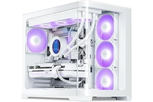 SAMA V60 Mid-Tower White PC Case, Curved Tempered Glass, 7 Pre-Installed ARGB PWM Fans and Fan Hub, USB Type-C, ATX/MATX/ITX 