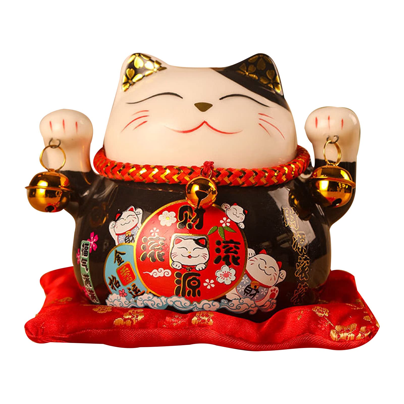 Jenngaoo Ceramic Waving Lucky Cat Figurine, 4.5 Inch Japanese Beckoning Maneki Neko Statue for Home Office Decor, Wealth & Good Luck Attraction, Black