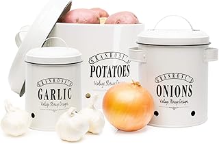 Granrosi Vorratsbehälter Set - Kartoffeltopf, Zwiebeltopf und Knoblauchtopf im Vintage Design für eine stilvolle Aufbewahrung und Lange Haltbarkeit