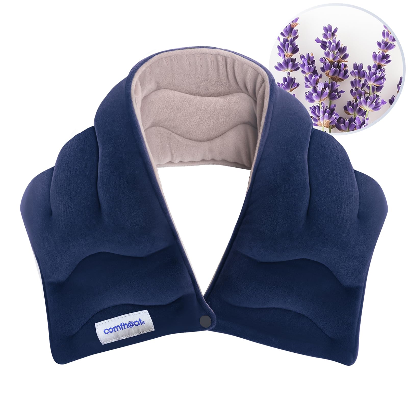 Photo 1 of Comfheat Neck Heating Pad Microwavable for Pain Relief, Moist Hot Compress Microwave Neck Warmer Wrap FSA Eligible HSA for Sore Muscles Relief, Lavender Aroma, 25 x 5.7 Inches, Blue