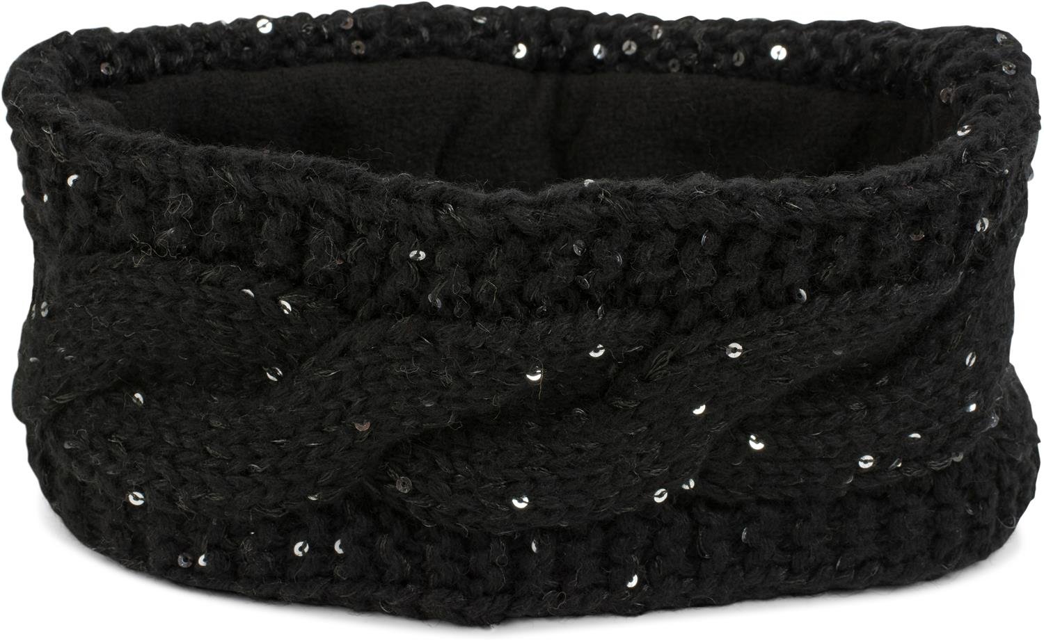 styleBREAKER Women Browband coarse knit with plait pattern and sequins, warm fleece lining, hair band, headband 04026002, color:Black — image 1