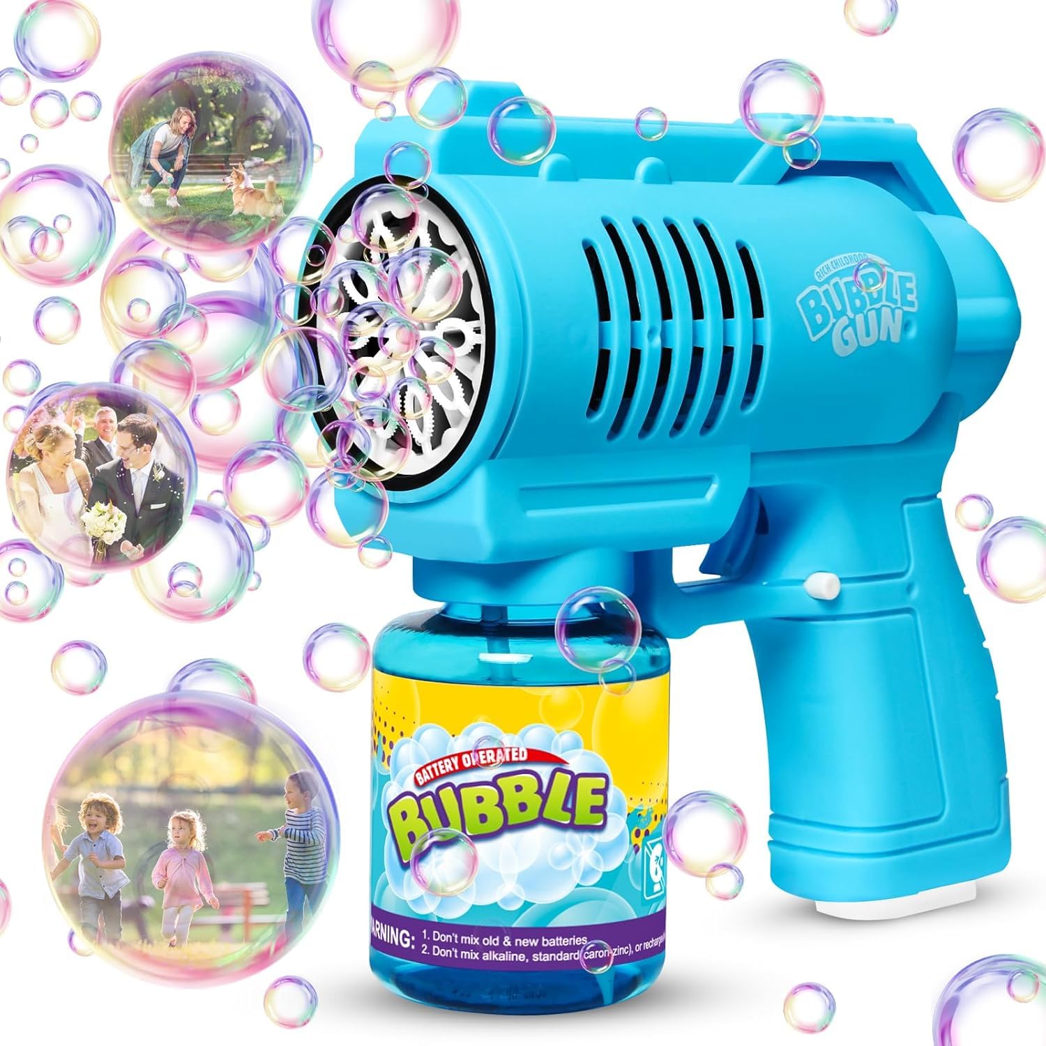 Panacare 2 Packs Bubble Gun,Automatic bubbele Maker with 10 Holes/Lighting,Bubble Maker Toy for Kids/Pets.10000+Rich Bubbles/Min/Bubble Solution.Best Gifts for Birthday/Party/Wedding (Blue V14)