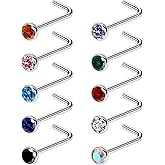 Ruifan ASTM F136 Titanium Nose Rings 18G 20G 22G Jeweled Mix Color Cubic Zirconia Nose Studs Ring Screw L-Shaped Bone Hypoallergenic Body Piercing Jewelry for Women 1.5mm 2mm 2.5mm 3mm 10PCS