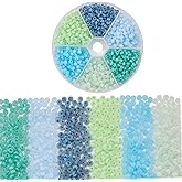FASHEWELRY 1080Pcs 4mm Turquoise Glass Seed Beads for Craft, Rondelle Crystal Pony Beads Imitation Cat Eye Glass Beads for Bracelets Necklace Earring DIY Jewelry Making